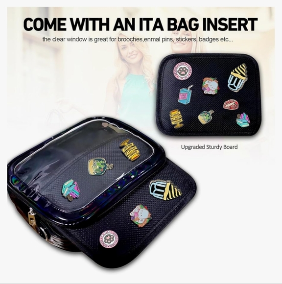 Black Transparent Crossbody Bag with Pin Display. Added Free Pins With Purchase. - Picture 2 of 15